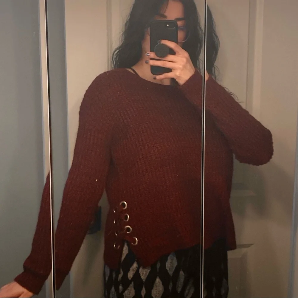 It’s Our Time Burgundy Knit Sweater with Ring Details - Picture 6 of 9